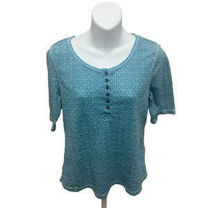 Adventura Womens Henley Shirt Size Small Short Sleeve Blue Casual Top Blouse